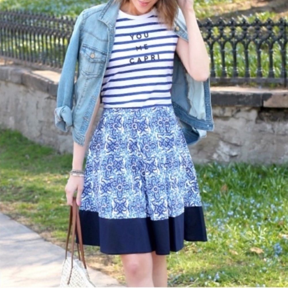 Milly for Design Nation Grecian Tile Print Blue Skirt Women's Size S